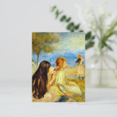 Junge Mädchen am Meer schöne Renoir Malkunst Postkarte (Stehend Vorderseite)