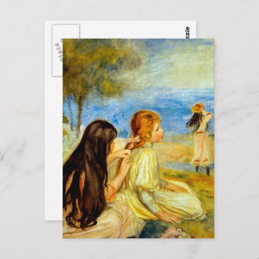 Junge Mädchen am Meer schöne Renoir Malkunst Postkarte (Vorne/Hinten)
