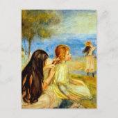Junge Mädchen am Meer schöne Renoir Malkunst Postkarte (Vorderseite)