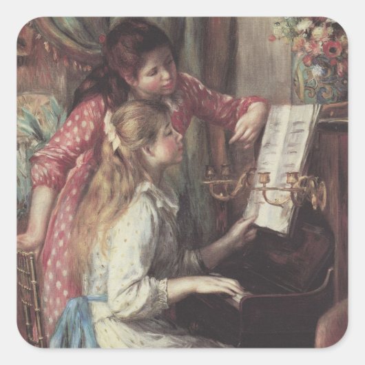 Junge Mädchen am Piano von Pierre Renoir Quadratischer Aufkleber (Vorderseite)