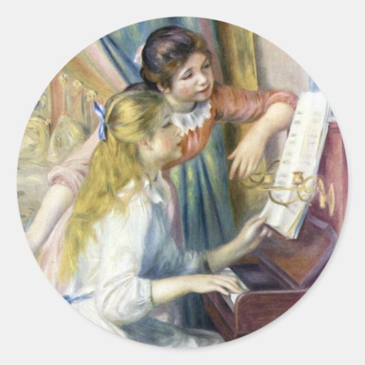 Junge Mädchen am Piano von Pierre Renoir Runder Aufkleber (Vorderseite)