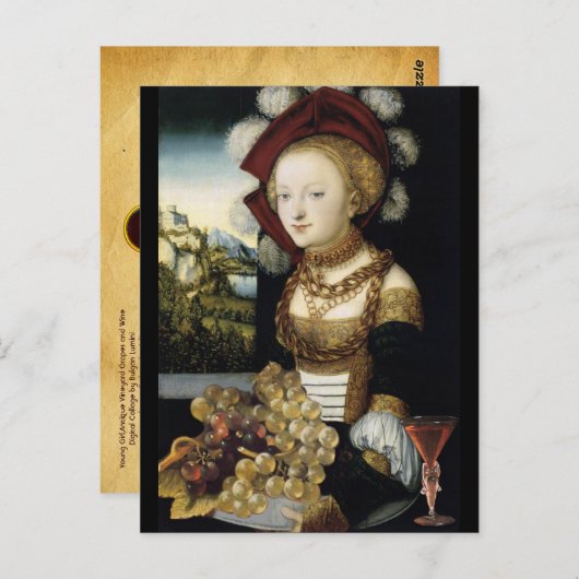 JUNGE MÄDCHEN, ANTIQUE VINEYARD GRAPEN UND WEIN POSTKARTE (Vorne/Hinten)