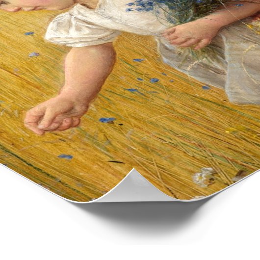 Junge Mädchen auf einem Weizenfeld Poster (Ecke)