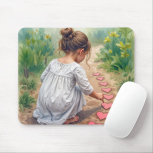 Junge Mädchen, die einen Herz-Weg schaffen Mousepad