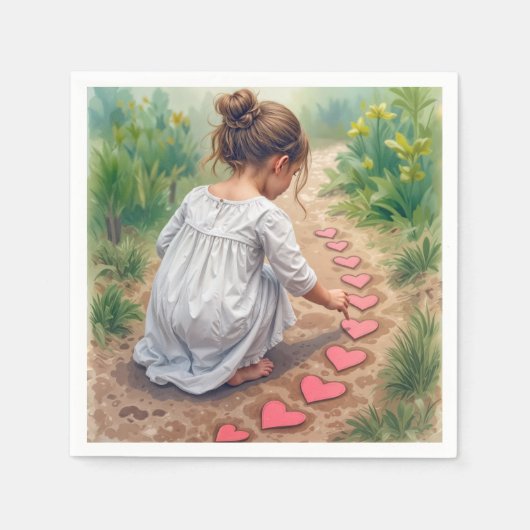 Junge Mädchen, die einen Herz-Weg schaffen Serviette (Vorderseite)