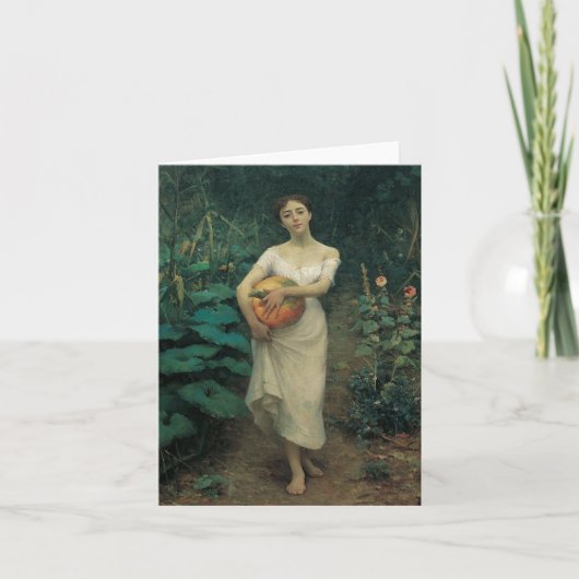 Junge Mädchen, die einen Pumpkin tragen Karte (Vorderseite)