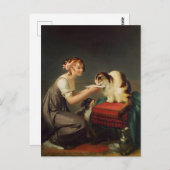 Junge Mädchen, die ihrer Katze Milch geben Postkarte (Vorne/Hinten)