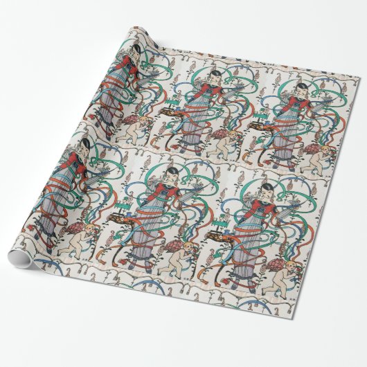 JUNGE MÄDCHEN, FARBBONNE WIRBEL, KUPID Geburtstag Geschenkpapier (Ungerollt)