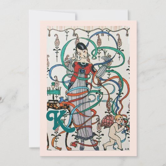 JUNGE MÄDCHEN, FARBBONNEN BRAUTPARTY MONOGRAMM EINLADUNG (Vorderseite)