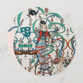 JUNGE MÄDCHEN, FARBBONNEN BRAUTPARTY MONOGRAMM EINLADUNG (Vorne/Hinten)