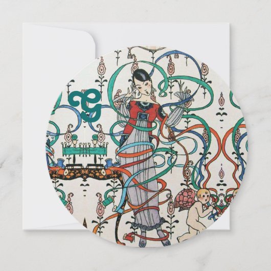 JUNGE MÄDCHEN, FARBBONNEN BRAUTPARTY MONOGRAMM EINLADUNG (Vorderseite)