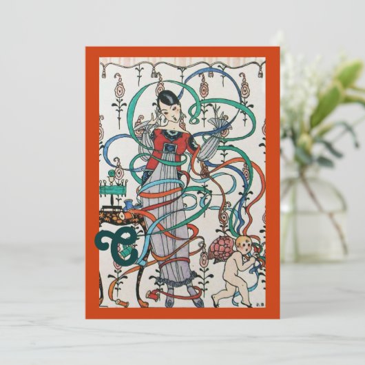 JUNGE MÄDCHEN, FARBBONNEN BRAUTPARTY MONOGRAMM EINLADUNG (Stehend Vorderseite)