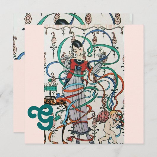 JUNGE MÄDCHEN, FARBBONNEN BRAUTPARTY MONOGRAMM EINLADUNG (Vorne/Hinten)