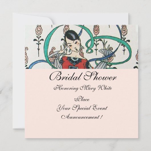 JUNGE MÄDCHEN, FARBBONNEN BRAUTPARTY MONOGRAMM EINLADUNG (Rückseite)