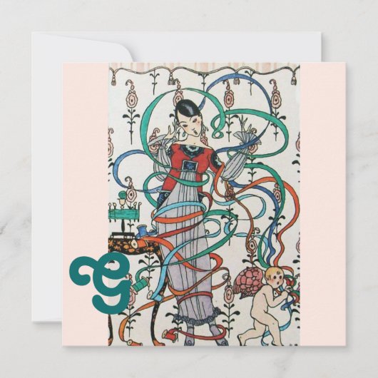 JUNGE MÄDCHEN, FARBBONNEN BRAUTPARTY MONOGRAMM EINLADUNG (Vorderseite)