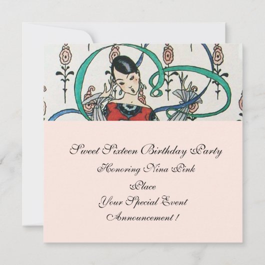 JUNGE MÄDCHEN, FARBBONS SCHWEET 16 PARTY Orange Einladung (Rückseite)