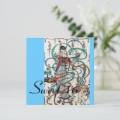 JUNGE MÄDCHEN, FARBBONS SCHWIMMEN 16 PARTY Blau Einladung (Stehend Vorderseite)