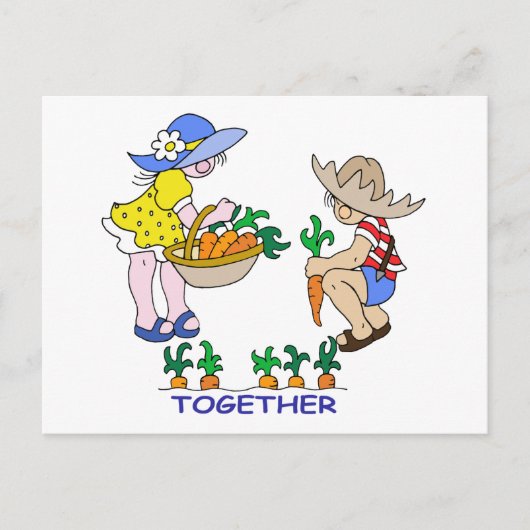 Junge & Mädchen Gärtner Postkarte (Vorderseite)