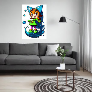 Junge Mädchen grüne Kleidung blaue Schleife   Art  Poster