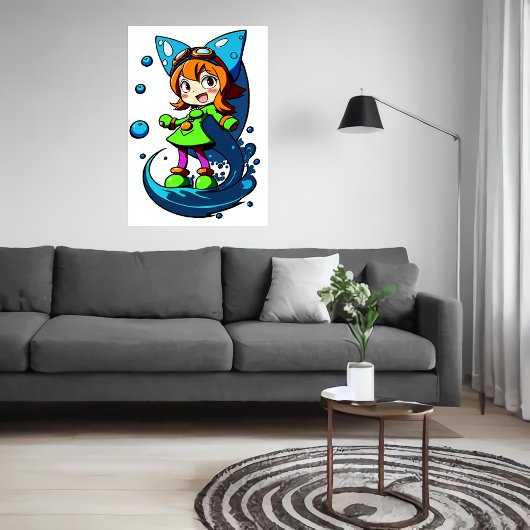 Junge Mädchen grüne Kleidung blaue Schleife | Art  Poster