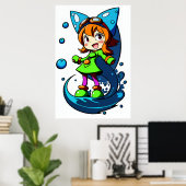 Junge Mädchen grüne Kleidung blaue Schleife | Art  Poster (Heimbüro)