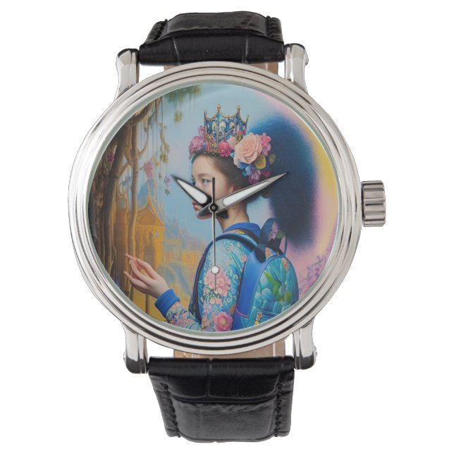 Junge Mädchen im Wald mit Rucksack Armbanduhr (Vorderseite)