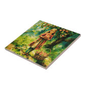 Junge Mädchen in einem Apfelgarten Fliese (Seite)