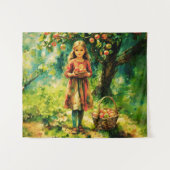 Junge Mädchen in einem Apfelgarten Wandteppich (Vorderseite (Horizontal))