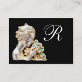 JUNGE MÄDCHEN MIT BLUME MONOGRAMM Gold, Schwarz, B Visitenkarte (Rückseite)