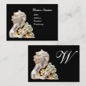 JUNGE MÄDCHEN MIT BLUME MONOGRAMM Gold , Schwarz, Visitenkarte (Vorne/Hinten)