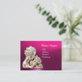 JUNGE MÄDCHEN MIT BLUME MONOGRAMM, Pink Fuchsia Visitenkarte (Stehend Vorderseite)