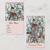 JUNGE MÄDCHEN MIT FARBEN RIBBON-WIRBEL UND KUPID VISITENKARTE (Vorne/Hinten)