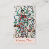 JUNGE MÄDCHEN MIT FARBEN RIBBON-WIRBEL UND KUPID VISITENKARTE (Rückseite)