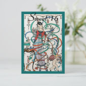 JUNGE MÄDCHEN MIT FARBEN SCHWIMMEN 16 PARTY EINLADUNG (Stehend Vorderseite)