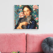 Junge Mädchen mit grauer Katzenkunst Leinwanddruck (Insitu (Wohnzimmer))