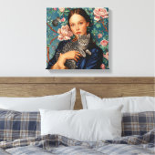Junge Mädchen mit grauer Katzenkunst Leinwanddruck (Insitu (Schlafzimmer))