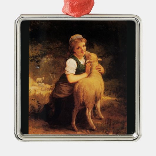 Junge Mädchen mit Lamm Silbernes Ornament (Vorne)