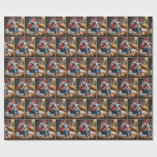 Junge Mädchen mit neugeborenem Lamm Geschenkpapier (Flach)