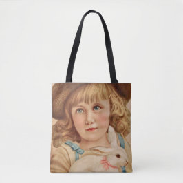 Junge Mädchen mit weißem Kaninchen Tasche