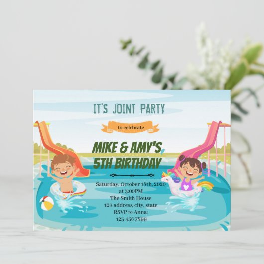 Junge-Mädchen-Party Einladung (Stehend Vorderseite)