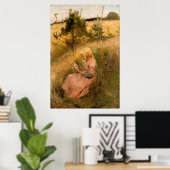 Junge Mädchen pflücken Blume Vintage Malerei Poster (Heimbüro)