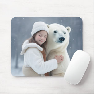 Junge Mädchen umarmt einen Eisbär Mousepad