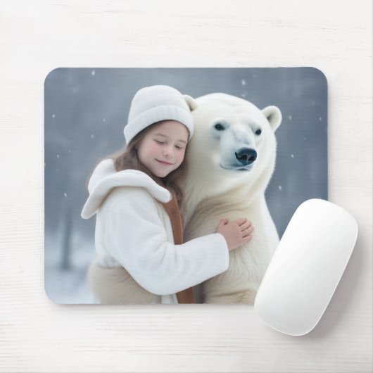 Junge Mädchen umarmt einen Eisbär Mousepad (Mit Mouse)