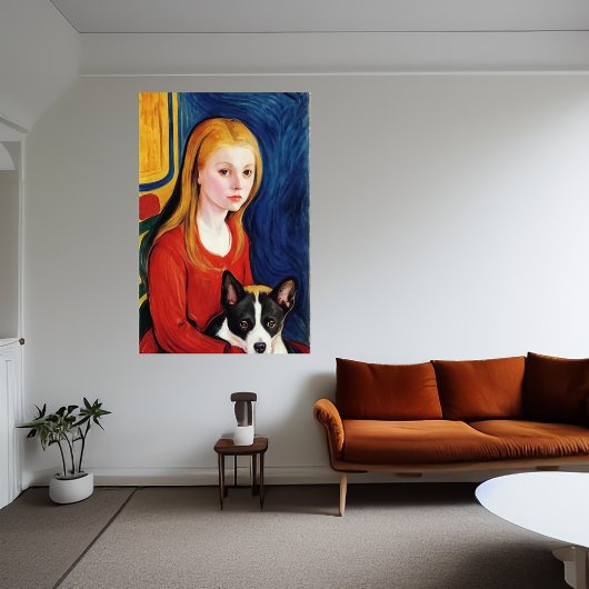 Junge Mädchen und Hund | AI Art Poster