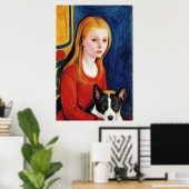 Junge Mädchen und Hund | AI Art Poster (Heimbüro)