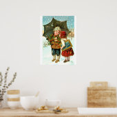 Junge, Mädchen und Regenschirm Poster (Küche)