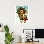 Junge, Mädchen und Regenschirm Poster (Heimbüro)
