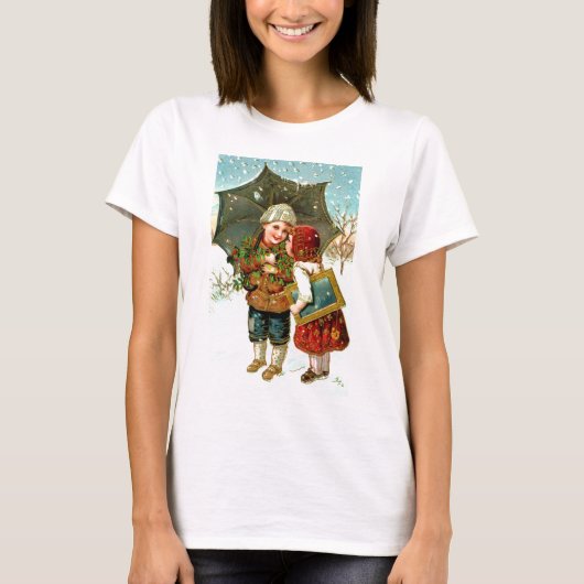 Junge, Mädchen und Regenschirm T-Shirt (Vorderseite)