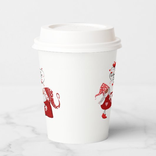 Junge & Mädchen Valentines gnome Happy Valentines  Pappbecher (Links)