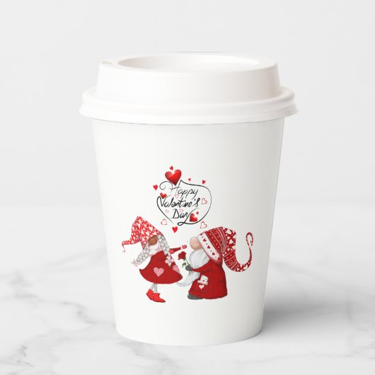 Junge & Mädchen Valentines gnome Happy Valentines Pappbecher (Rückseite)